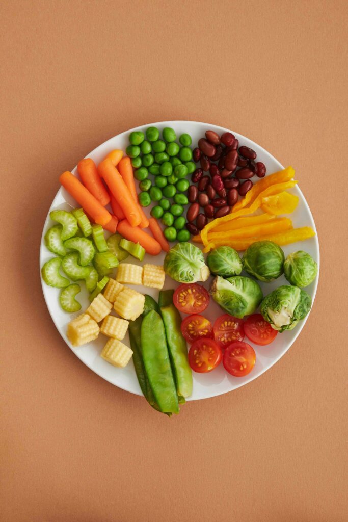 Vegetables on a white plate for childcare in Southern River